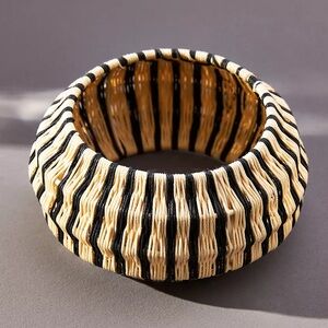 Anthropologie Rosamund Woven Bangle - Cream and Black Stripe, Large